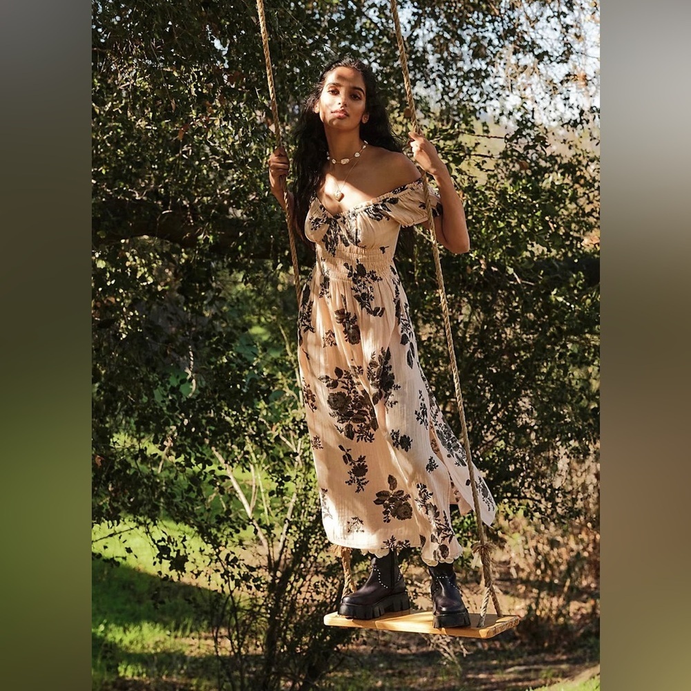 Free People Forget Me Not midi dress peach combo